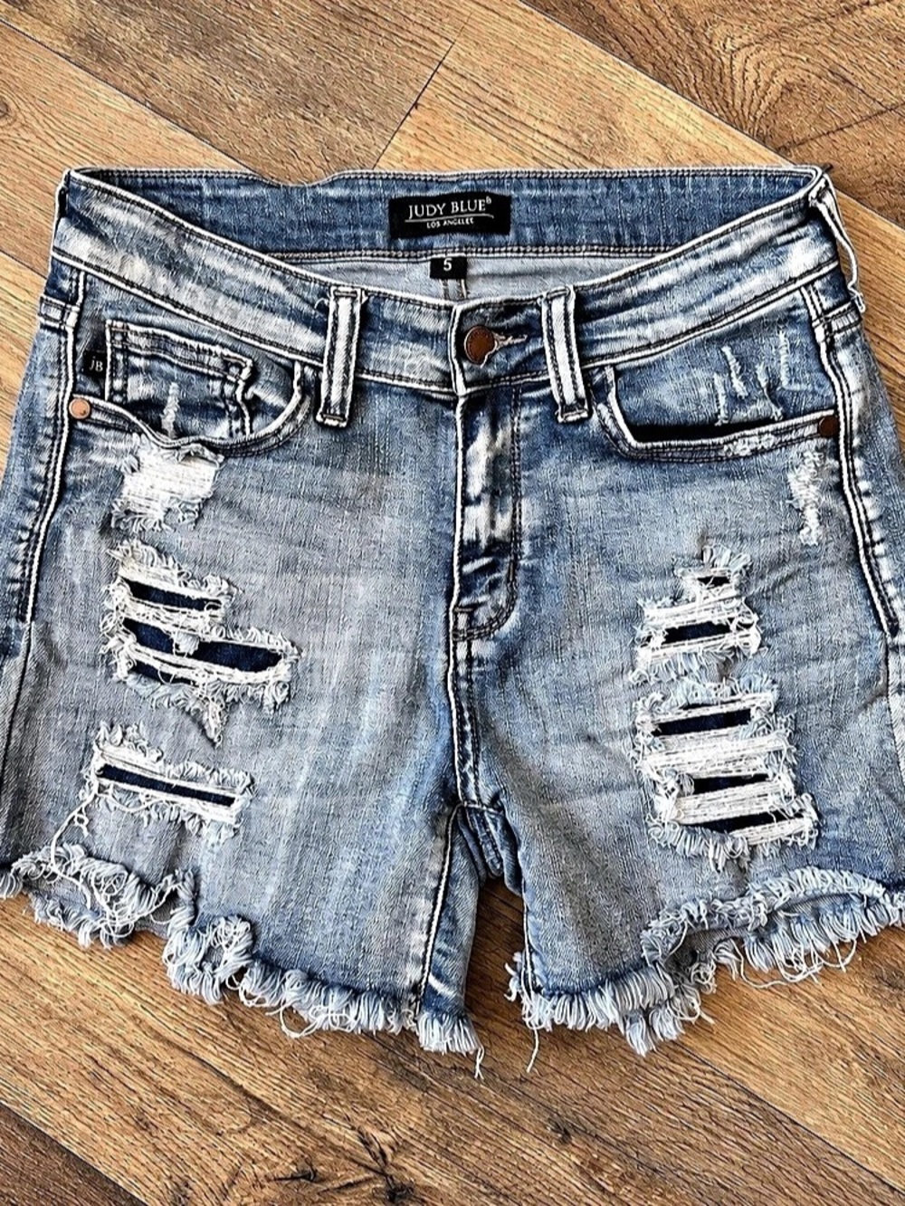 Judy Blue Distressed Denim Jean Shorts Blue Small